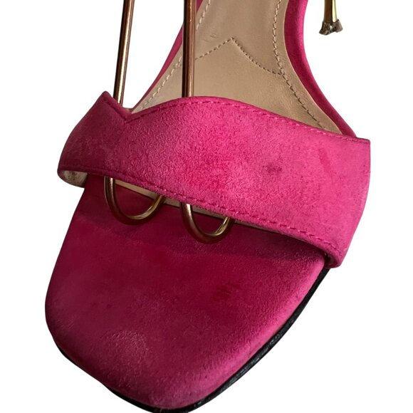 Prada high heel sandals pink suede 37.5 square toe ankle strap - Picture 14 of 15